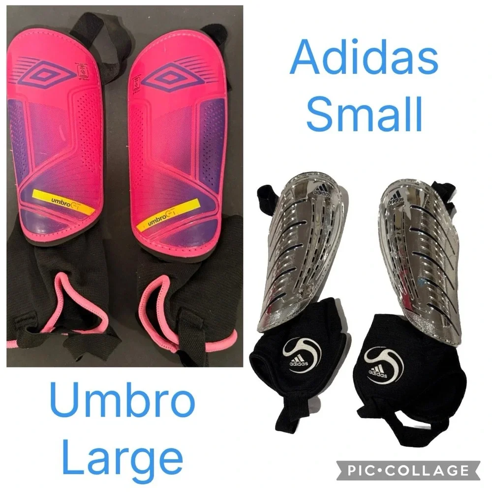 Juniors Girls Lot Of Two - Umbro (L) & Adidas (S) Soccer Shin Guards Ankle Strap